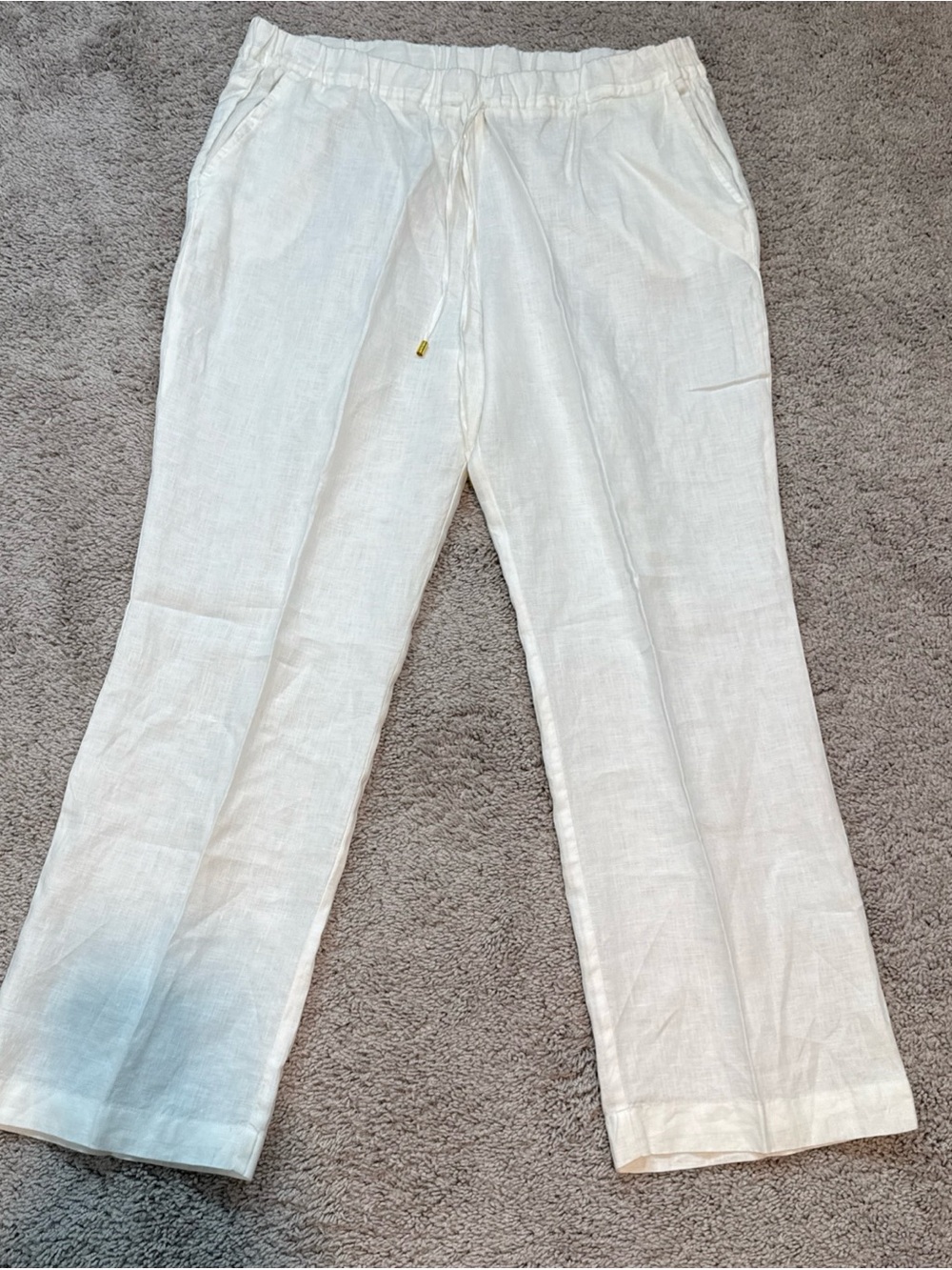 Ellen Tracy Women Summer White 100% Linen Drawstring Pants Size XL